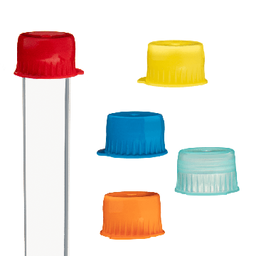 Over Fit Style Caps for 10 mm Culture Tubes, Assorted Colors, in Bags